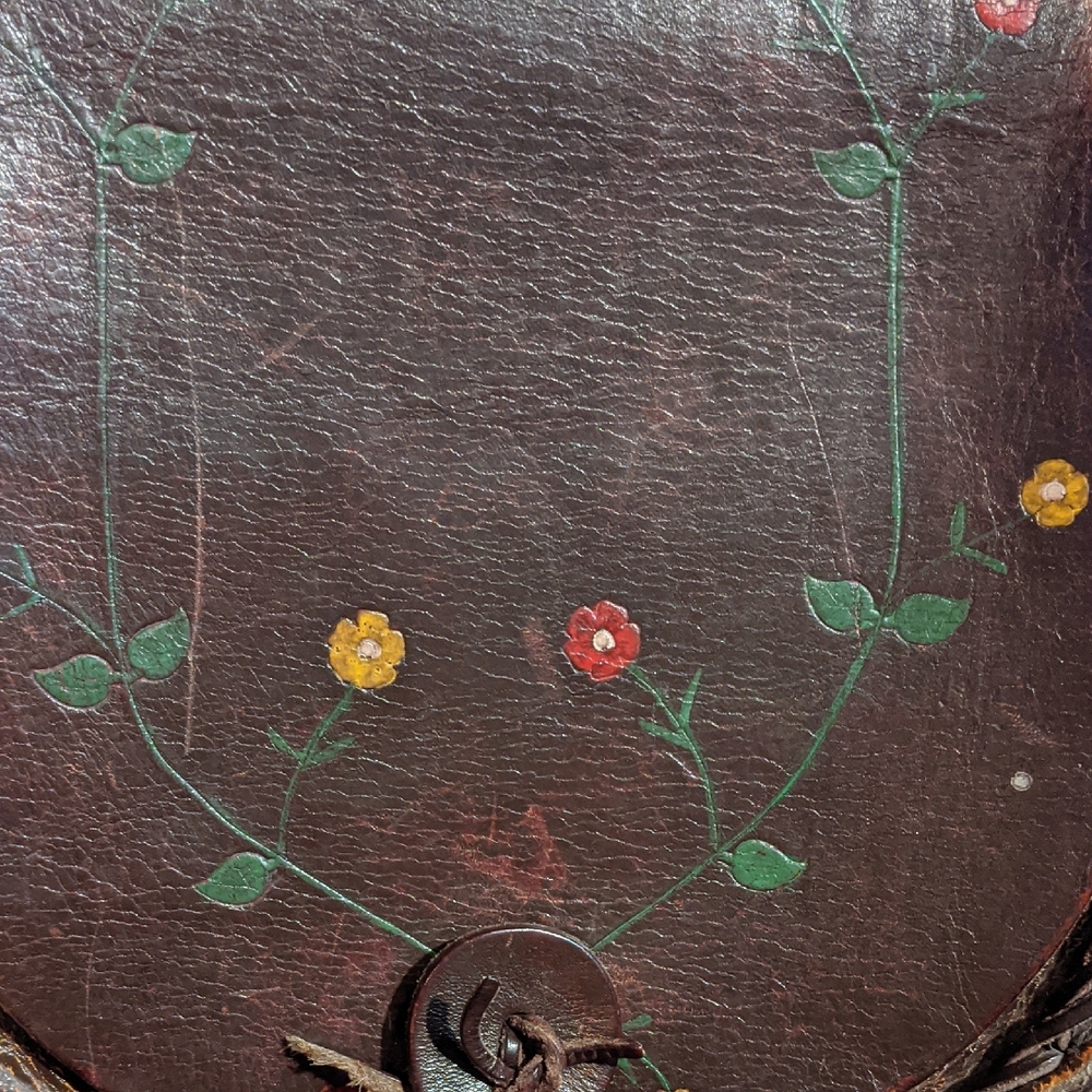 Vintage 70's Hand Tooled And Painted Floral Leather Shoulder Bag - Picture 2 of 5